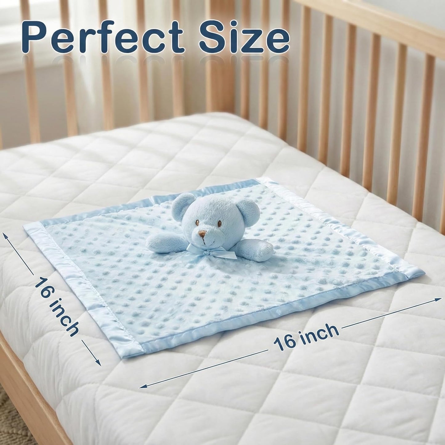 Teddy Bear Lovey Baby Security Blanket Loveys for Babies Boy Unisex Soft Blue Lovie Christmas Baby Gifts for Newborn Toddler 16 Inch