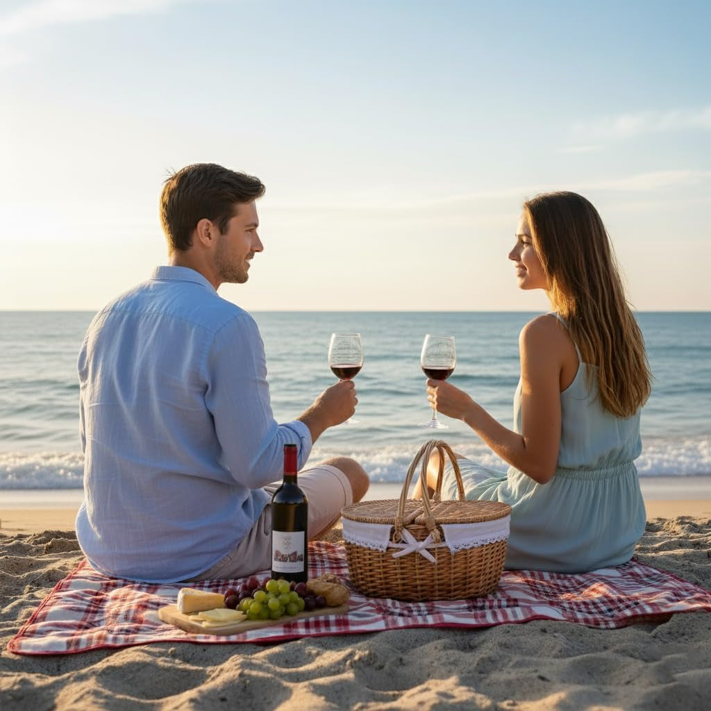 Large Wicker Picnic Basket with Lid and Handle Sturdy Woven Body with Washable Lining