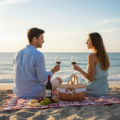 Large Wicker Picnic Basket with Lid and Handle Sturdy Woven Body with Washable Lining