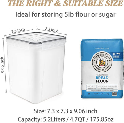 Large Food Storage Containers,  Airtight Cereal & Dry Food Storage Containers for Sugar, Flour, Snack, Baking Supplies, Leak-Proof with Black Locking Lids - Set of 4 (5.2L /175Oz)