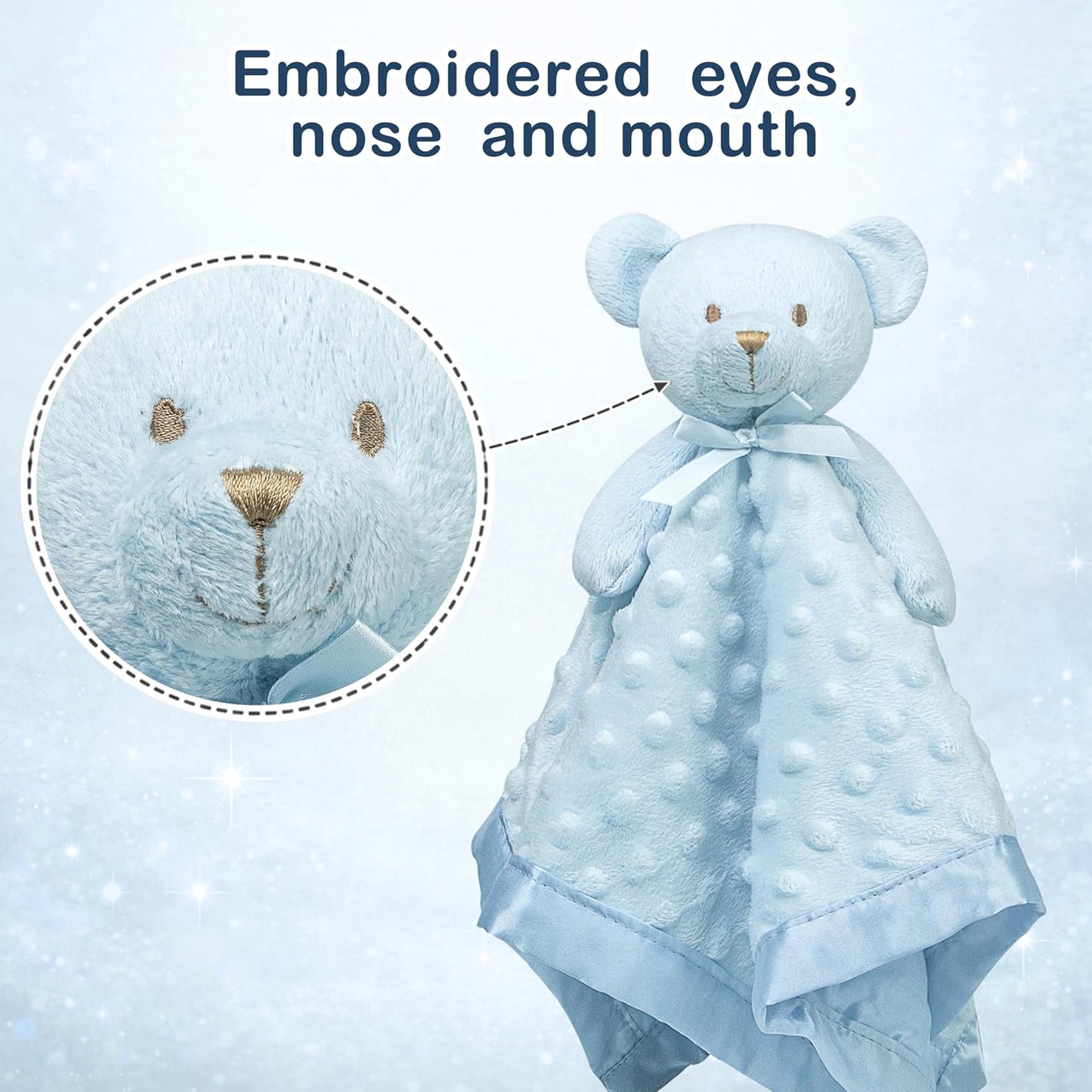 Teddy Bear Lovey Baby Security Blanket Loveys for Babies Boy Unisex Soft Blue Lovie Christmas Baby Gifts for Newborn Toddler 16 Inch