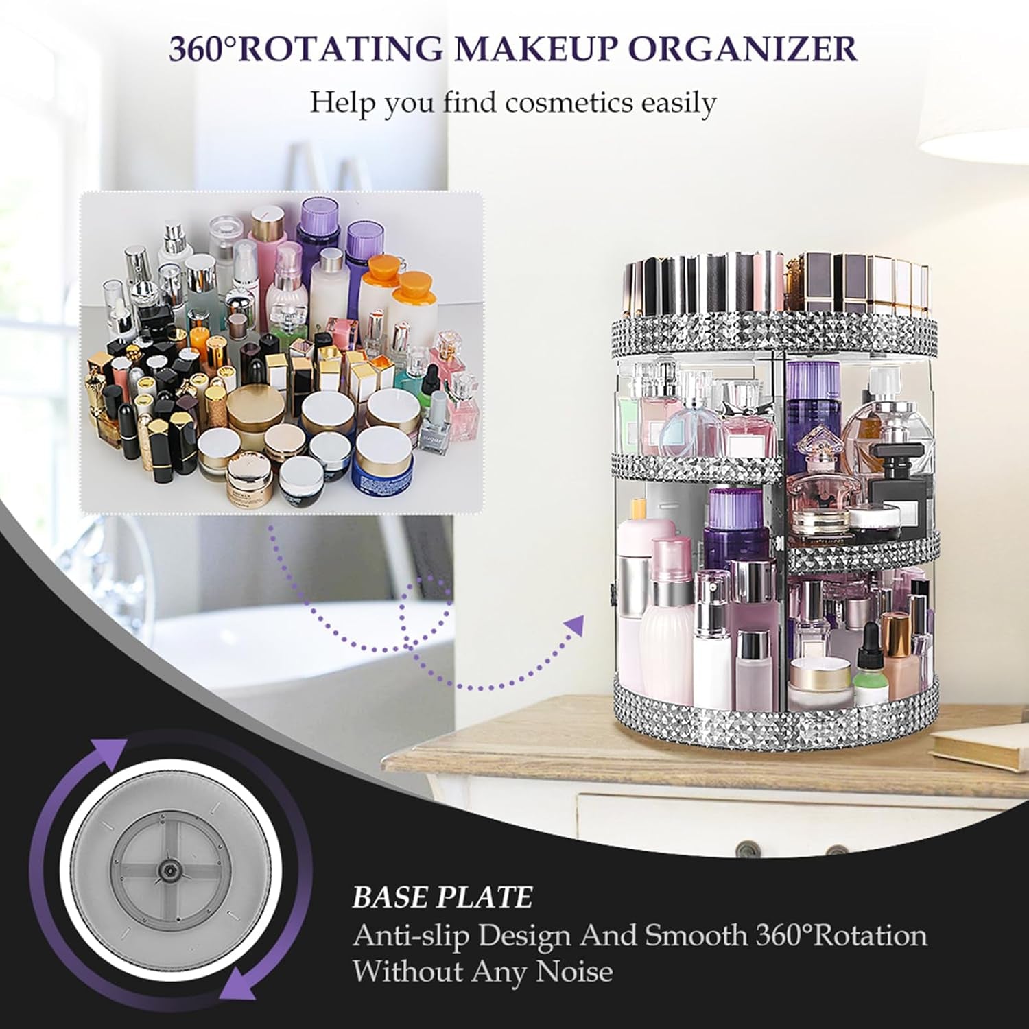 Rotating Makeup Organizer 360 Degree, 7 Layers Adjustable Storage for Cosmetics,Perfume,Plus Size, Large Capacity Cosmetic Storage Organizer Best for Bathroom,Countertop and Vanity, Gray