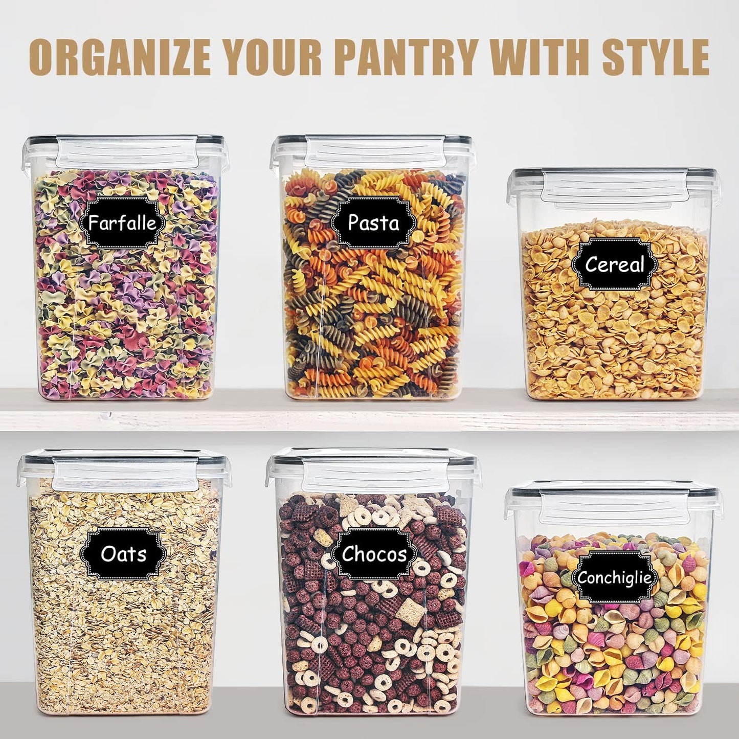 Large Food Storage Containers,  Airtight Cereal & Dry Food Storage Containers for Sugar, Flour, Snack, Baking Supplies, Leak-Proof with Black Locking Lids - Set of 4 (5.2L /175Oz)